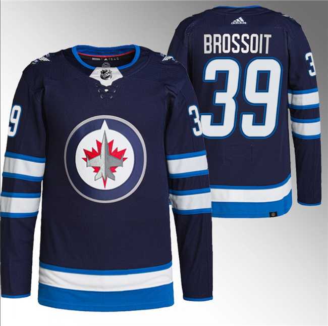 Mens Winnipeg Jets #39 Laurent Brossoit Navy Stitched Jersey